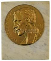 Sződy Szilárd (1878-1939) 1929. "Gárdonyi Géza" egyoldalas bronz emlékérem márványlapra rögzítve (emlékérem 91mm, márványlap 110x132mm) T:AU