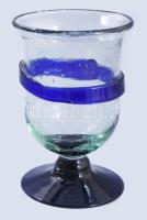 Iparművész színezett hutaüveg kehely, hibátlan, m: 13 cm