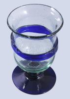 Iparművész színezett hutaüveg kehely, hibátlan, m: 13 cm
