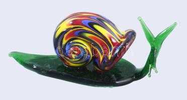 Iparművész színezett üveg csiga, hibátlan, h: 10 cm