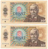 Csehszlovákia 1986. 10K (2x) sorszámkövetők "P 23 579511 - P 23 579512" T:F szép papír Czechoslovakia 1986. 10 Korun (2x) consecutive serials "P 23 579511 - P 23 579512" C:F fine paper Krause P#94