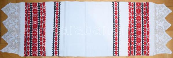 Retro gépi hímzett vászontörölköző, 105x43 cm