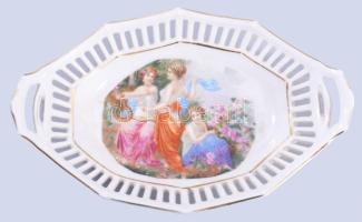 Bavaria Schumann zsánermintás ékszeres edény, jelzett, kopással, 15x9,5 cm