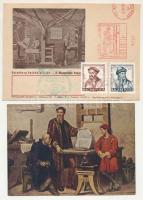 Johannes Gutenberg - 2 db RÉGI képeslap (1940): Emlékkiállítás és János-ünnepély alkalmi bélyegzéssel / 2 pre-1945 postcards: memory exhibition with So. Stpl