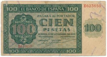 Spanyolország / Nacionalista kiadás 1936. 100P "E623650" T:F,VG Spain / Nationalist Issue 1936. 100 Pesetas "E623650" C:F,VG Krause 101.