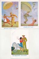 3 db RÉGI magyar humoros katonai motívumlap / 3 pre-1945 Hungarian military humour art postcards s: Bernáth, Klaudinyi