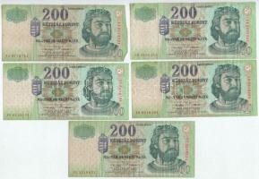 2001. 200Ft (5xklf) "FA", "FB", "FC", "FD" és "FE" betűjelek + 2006. 200Ft (3xklf) "FA", "FB" és "FC" betűjelek T:F