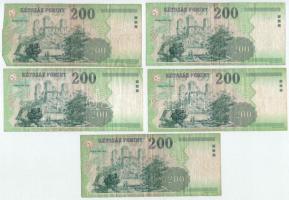 2001. 200Ft (5xklf) "FA", "FB", "FC", "FD" és "FE"...