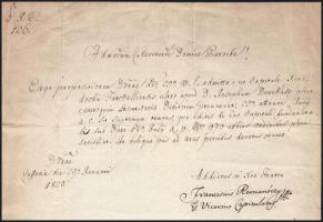 1820 Kassa, Latin nyelvű levél Rimanóczy Ferenc (1749-1821) nagyprépost saját kezű aláírásával