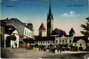 1917 Medgyes, Mediasch, Medias; Kleiner Marktplatz / Kis piac, William Breckner üzlete, Evangélikus templom. G. A. Reissenberger kiadása / market square, shops, Lutheran church (EK)