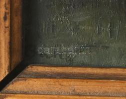 Baky Albert (1868-1944): Kacsák a tavon. Olaj, fatábla, jelzett. Dekoratív, kissé sérült fakeretben....