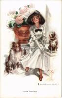 Hölgy kutyákkal művészlap /A Fair Exhibitor. Lady art postcard with dogs. Reinthal &amp; Newman No. 610. s: Harrison Fisher