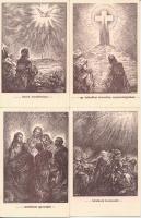 "Nihil obstat" dr. Michael Török censorum praeses Nr. 111. Imprimatur. Strigonii, die 17. Januárii 1933. Dr. Julius Machovich vic. gen. A Kármelita Rendház Szegényalapja javára - Hiszekegy vallásos képeslapsorozat 12 képeslappal, Barsy E. szignóval / Religious art postcard series with 12 postcards