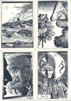 12 db MODERN (1978) szovjet grafikai illusztrációs képeslap (sorozat) / 12 modern (1978) Soviet graphic art postcards (series)