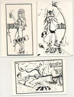 BUÉK 1975 - 3 db MODERN rajzolt üdvözlőlap / 3 modern drawn New Year greeting art postcards