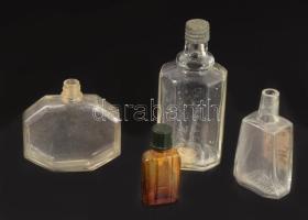 4 darab antik parfümös üveg, közte 4711 üveggel, m: 12 cm alatt