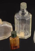 4 darab antik parfümös üveg, közte 4711 üveggel, m: 12 cm alatt