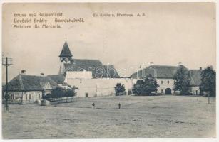 Szerdahely, Miercurea Sibiului, Mercurea, Merkurea, Mercuria, Reussmarkt; Ev. Kirche und Pfarrhaus / Evangélikus templom és plébánia. Andreas Glatz kiadása, J. H. Briegel felvétele / Lutheran church and parish (EK)