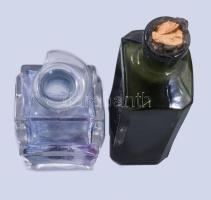 Antik tintatartó üveg sérült írószertartóval + tintás üveg, m: 14 cm alatt