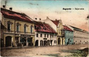 Segesvár, Schässburg, Sighisoara; Bajor utca, Karl Fernengel, F. Petrovits üzlete. Vasúti levelezőlapárusítás 2970. / street view, shops (fl)