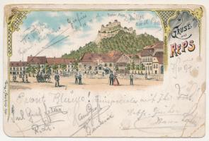 1897 Kőhalom, Reps, Rupea; Burg / vár, Fő tér / castle, main square. Hans Gross Art Nouveau, litho (b)