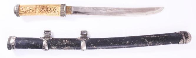 Modern dísz katana, hüvelyében, kopással, h: 66 cm