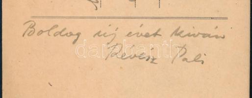 1941 Révész Péter Pál (1903-1945) festőművész autográf aláírása és sorai saját grafikáját (Szolnoki ...