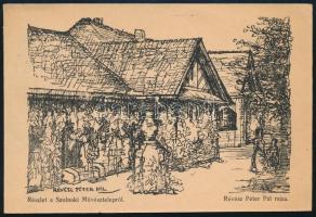 1941 Révész Péter Pál (1903-1945) festőművész autográf aláírása és sorai saját grafikáját (Szolnoki ...