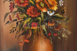 Cs. Gulyás Mária (-): Színes csokor. Olaj, vászon. Jelzett. Dekoratív, kissé sérült fakeretben. 48x3...