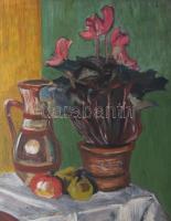 Jelzés nélkül: Csendélet. Olaj, karton. Kissé sérült fakeretben. 49x35 cm