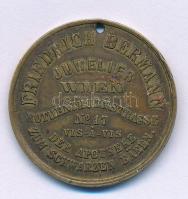 Ausztria 1850-1900 k. "Friedrich Bermann Juwelier - Wien Rothenthurmstrasse no.17. vis-á-vis der Apotheke zum Schwarzen Bären / Einkauf von Juwelen alten Gold und Silber (Friedrich Bermann ékszerboltja, Bécs, Rothenthurmstrasse 17. szám a Fekete Medve Gyógyszertárral szemben / Ékszerek, régi arany és ezüst felvásárlása)" bronz reklámzseton (27mm) T:XF lyukasztott Austria cca 1850-1900. "Friedrich Bermann Juwelier - Wien Rothenthurmstrasse no.17. vis-á-vis der Apotheke zum Schwarzen Bären / Einkauf von Juwelen alten Gold und Silber (Friedrich Bermann Juwelier - Vienna Rothenthurmstrasse no.17. opposite the Black Bear Pharmacy / Purchase of jewels old gold and silver)" bronze advertising token (27mm) C:XF holed
