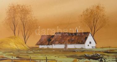 Pankotai Sándor (1959-): Őszi tanya. Olaj, farost, jelzett, fakeretben, 20×35 cm