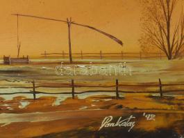 Pankotai Sándor (1959-): Őszi tanya. Olaj, farost, jelzett, fakeretben, 20×35 cm