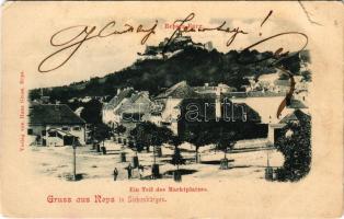 1902 Kőhalom, Reps, Rupea; Ein Teil des Marktplatzes. Verlag von Hans Gross / Piac tér, vár / market square, castle (b)