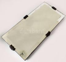 Antik lakkozott fa tükörtartó, belefogatott vakitos tükörrel, 50x25 cm