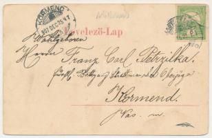 1907 Nagydisznód, Heltau, Cisnadie; Ev. Schule, Kirche, Totalansicht / Evangélikus templom és iskola...