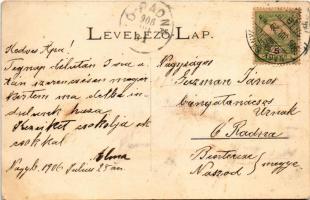 1906 Nagybánya, Baia Mare; Fő tér északi oldala, templom, üzletek. Kovács Gyula kiadása / main squar...