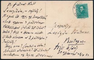 1937 Balatonfüred, Szomory Dezső (szül. Weisz Mór) (1869-1944) író, drámaíró saját kezűleg megírt képeslapja Lestyán Sándor (1896-1956) író, újságíró, szerkesztő részére (1944-ben a nyilasok testvére, Szomory Emil lakásáról elhurcolták egy védett házba; testvére haláltáborba került, ő maga állítólag éhen halt)