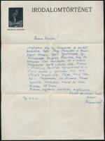 1942 Bp., Kozocsa Sándor (1904-1991) bibliográfus, a Magyar Nemzeti Múzeum könyvtárnokának saját kezű levele, fejléces levélpapíron