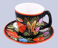 Lengyel népművészeti virágmintás kávés készlet, jelzés nélkül, teljes /// Polish folk-art floral-pat...