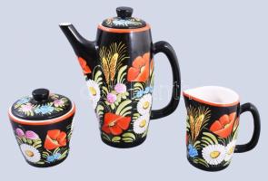Lengyel népművészeti virágmintás kávés készlet, jelzés nélkül, teljes /// Polish folk-art floral-pat...
