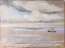 Volbrecht, Ernst (1877-1964), német festő/German painter: Hajó a tengeren. Pasztell, papír, jelzett, lapszéli kisebb sérülésekkel, törésnyommal, 35,5x47,5 cm