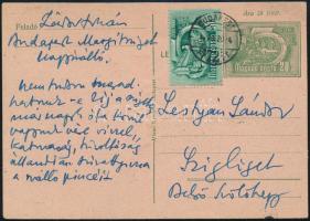 1954 Zádor István (1882-1963) grafikus, festőművész saját kezűleg megírt levelezőlapja Lestyán Sándor (1896-1956) író, újságíró, szerkesztő részére