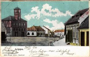 1901 Lippa, Lipova; Tűzoltótorony, utca, üzlet. Gregor Fischer kiadása / fire tower, street view, shop (fl)