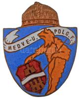 1920-1930 k. "Medve utcai Polgári Fiúiskola" zománcozott iskolai sapkajelvény (37x47mm) T:AU