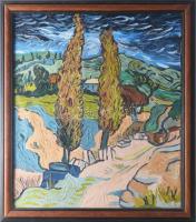 Van Gogh után, olvashatatlan jelzéssel (a hátoldalán): Táj. Olaj, vászon, fakeretben, 57x48 cm