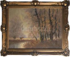 Sashegyi Kálmán, Vodicai (1886-1940): Felröppenő vadkacsa. Olaj, vászon, jelezve jobbra lent. Dekoratív fakeretben, 60×80 cm