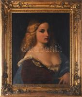 Tiziano után, jelzés nélkül: Violante. Olaj, vászon. Antik, sérült fakeretben, 60×50 cm