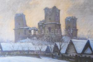 Meilinger Dezső (1892-1960): Diósgyőri vár, 1937. Pasztell, papír, jelzett. Dekoratív, üvegezett, sé...