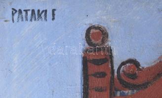 Pataki Ferenc (1941-): Csendélet faragott székkel. Olaj, farost, jelzett, hátoldalán autográf felira...